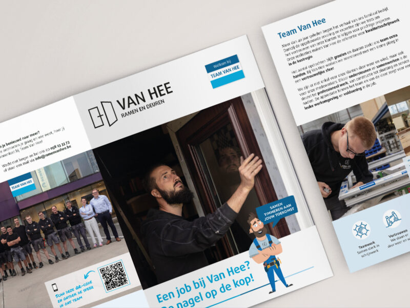 We bedachten de campagne “Een job bij Van Hee? De nagel op de kop!” en creëerden het label Team Van Hee en een mascotte om in te zetten in de vacaturecampagnes.